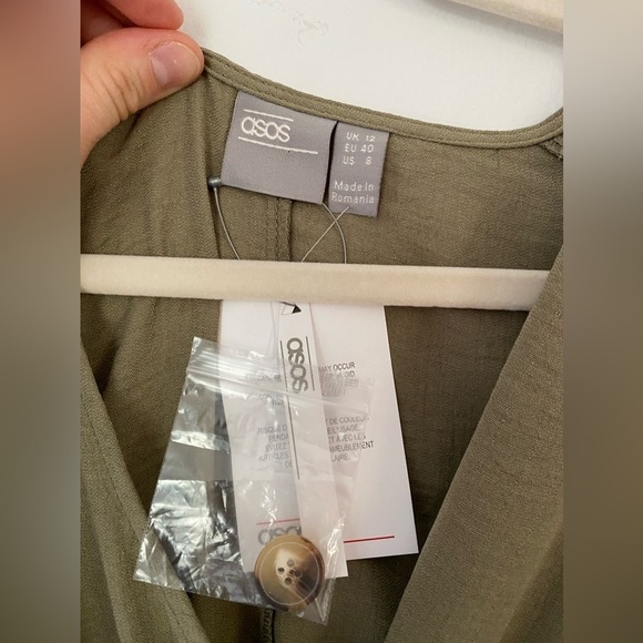 NWTs ASOS Mini Dress Sage Green Above Knee Resort Vaca Yacht Button Summer Boho - Picture 10 of 12